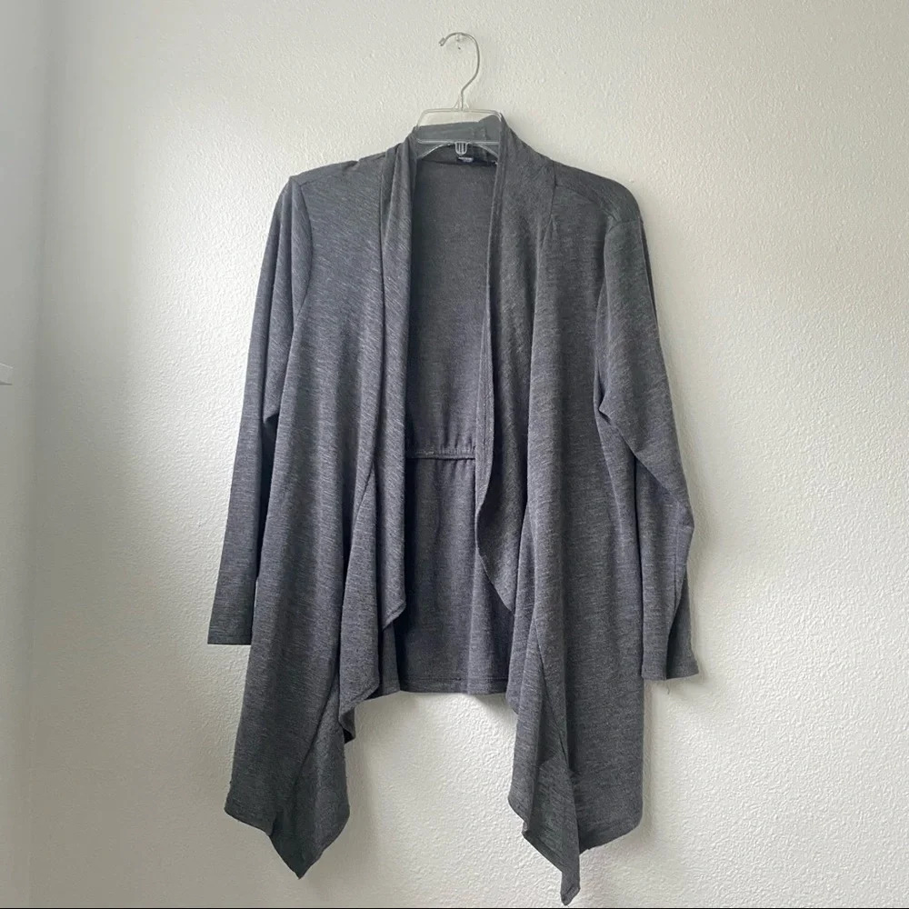 068. Gray Front Drape Open Sweater - Picture 1 of 7